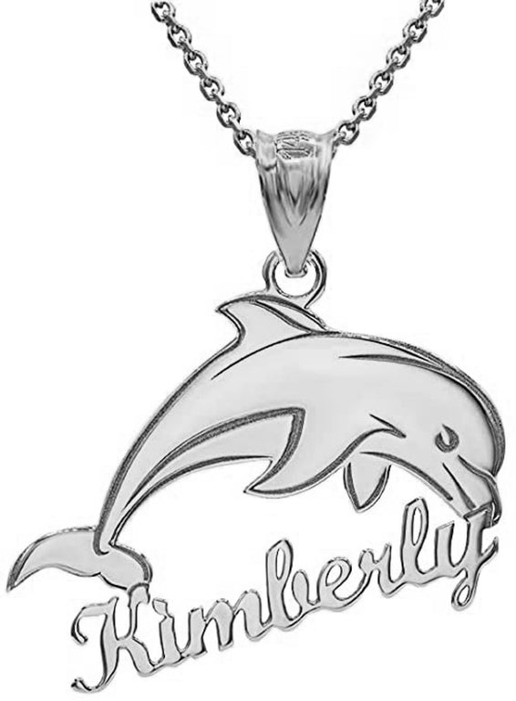 Personalize Jumping Dolphin With Your Name in Solid Yellow, White and Rose Gold