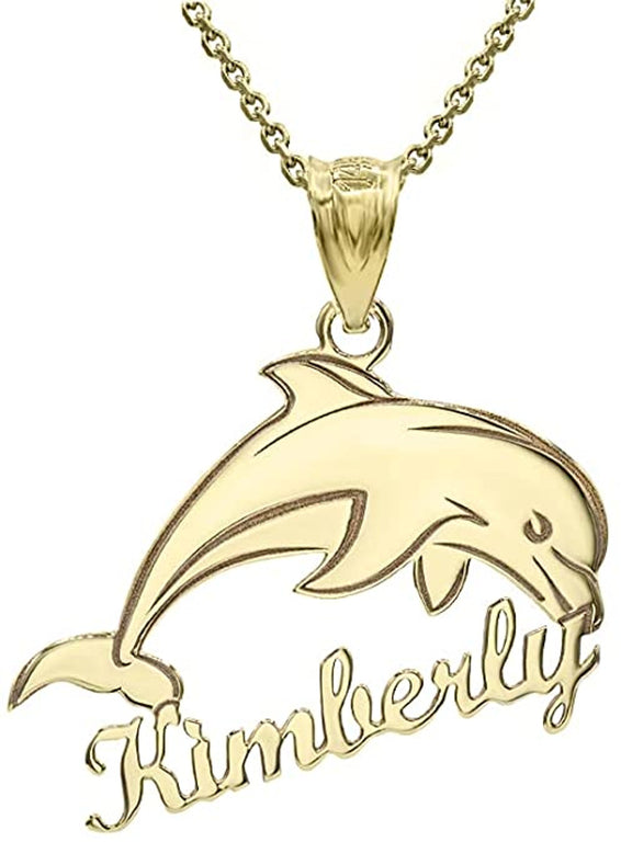 Personalize Jumping Dolphin With Your Name in Solid Yellow, White and Rose Gold