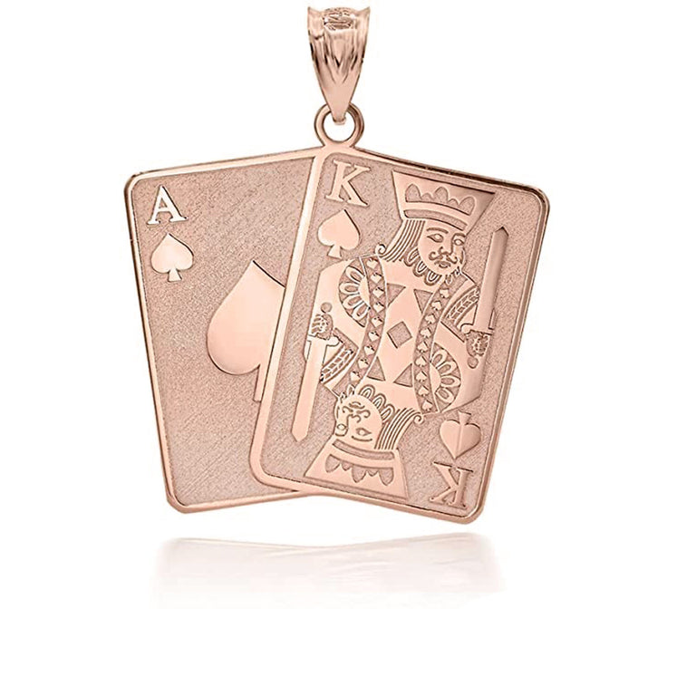 Personalize Engravable Ace and King Of Spades Poker Cards Pendant Necklace With Your NAME in Solid Yellow, White and Rose Gold