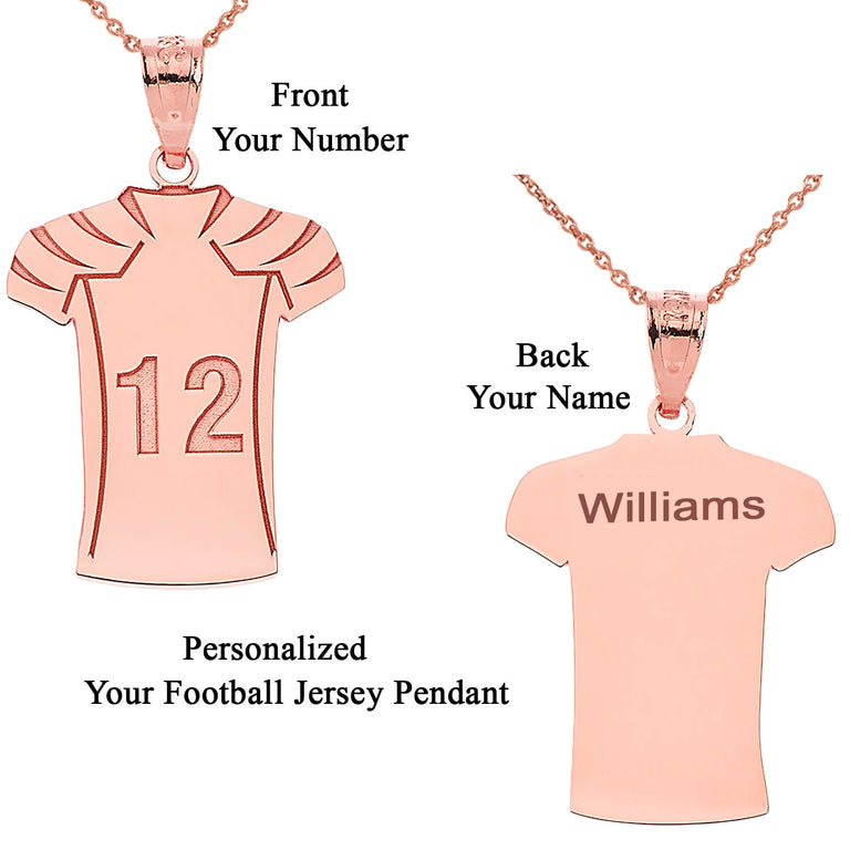 Personalized Engravable Name & Number Football Jersey Front and Back Pendant in Solid Yellow, White and Rose Gold