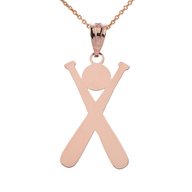 Personalized Engravable Baseball Cross Bats Pendant Name & Number Handcrafted in Solid Yellow, White and Rose Gold