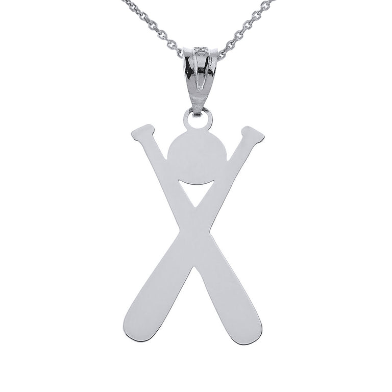 Personalized Engravable Baseball Cross Bats Pendant Name & Number Handcrafted in Solid .925 Sterling Silver