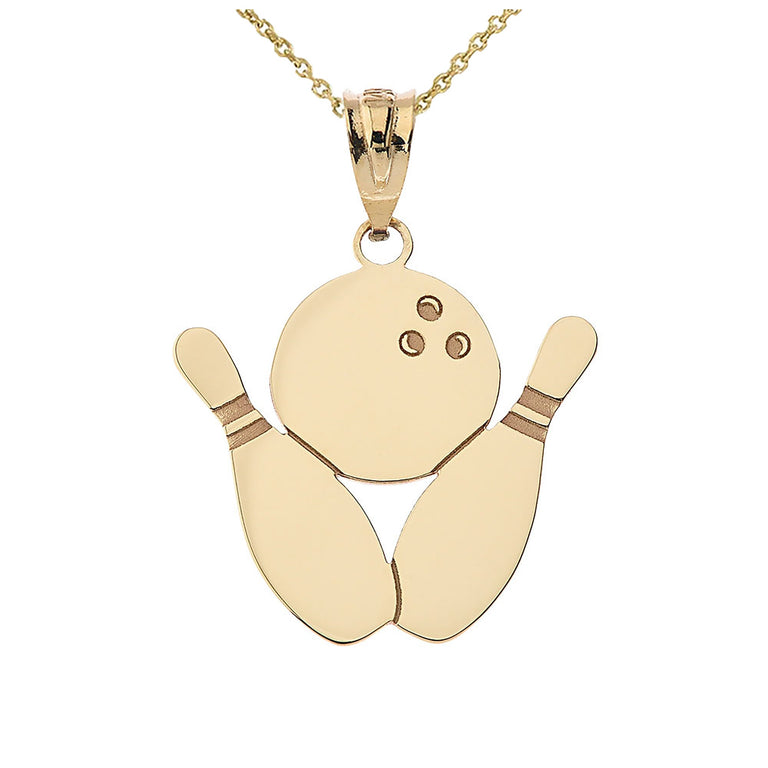 Personalized Engravable Bowling Alley Ball 2 Pins Pendant Your Name in Solid Yellow, White, Rose Gold