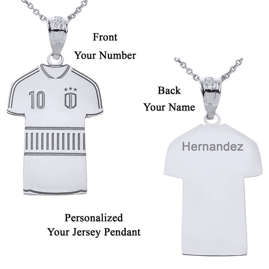 Personalized Engravable Soccer Jersey Pendant Front/Back Your Name & Number in Solid .925 Sterling Silver