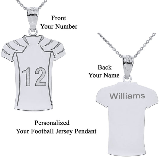 Personalized Engravable Name & Number Football Jersey Front and Back Pendant in Solid .925 Sterling Silver