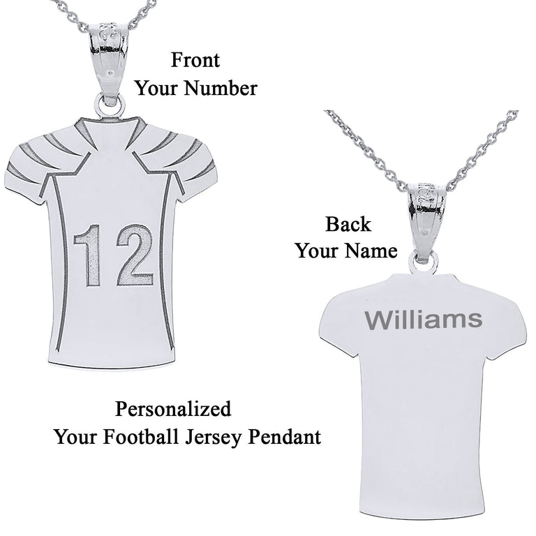 Personalized Engravable Name & Number Football Jersey Front and Back Pendant in Solid Yellow, White and Rose Gold