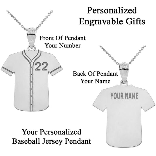 Personalized Name & Number Engravable Front/Back Baseball Player Jersey Pendant Necklace in Solid .925 Sterling Silver