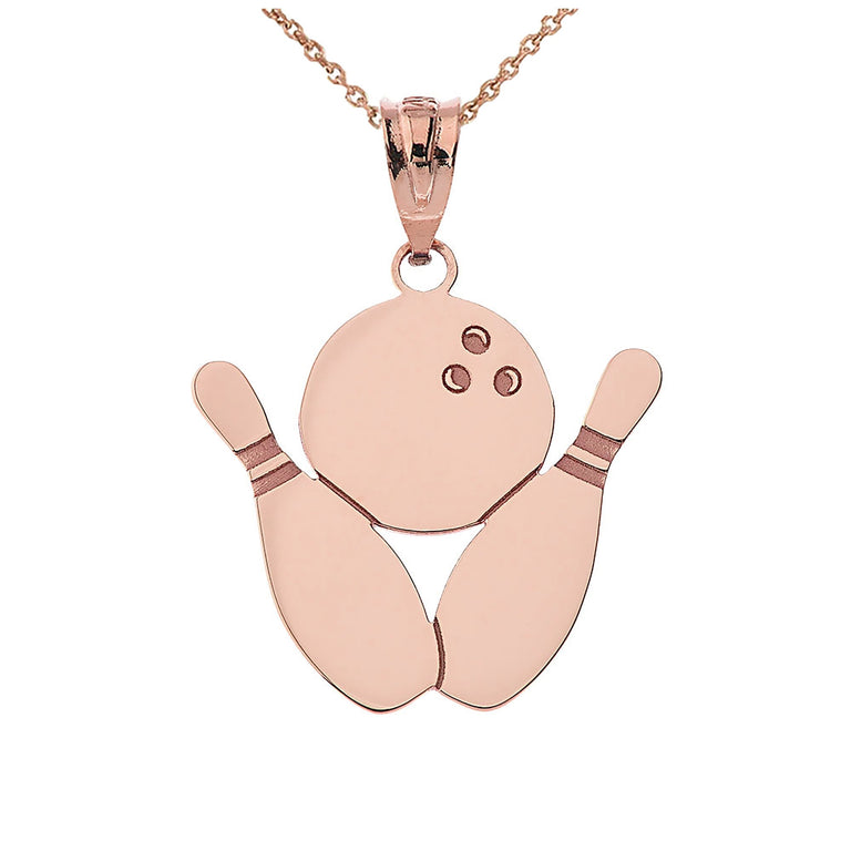 Personalized Engravable Bowling Alley Ball 2 Pins Pendant Your Name in Solid Yellow, White, Rose Gold