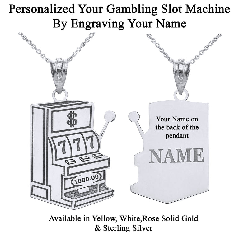 Personalized Your Lucky 7 Gambling Slot Machine Pendant Necklace Engraved Your NAME Handmade Solid Yellow, White and Rose Gold