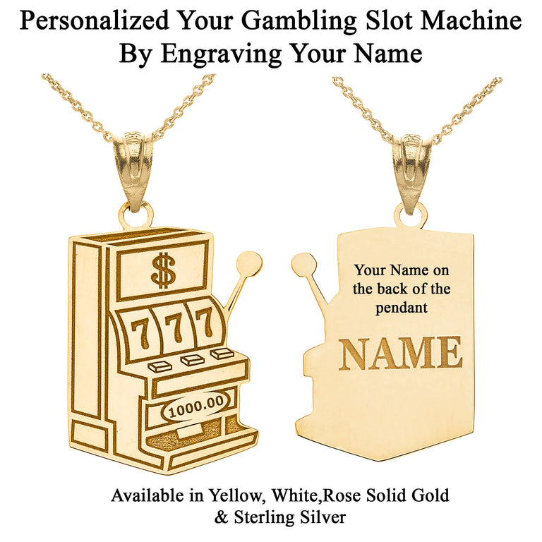 Personalized Your Lucky 7 Gambling Slot Machine Pendant Necklace Engraved Your NAME Handmade Solid Yellow, White and Rose Gold