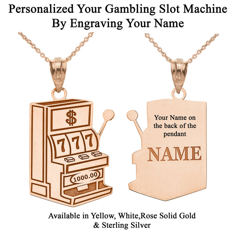 Personalized Your Lucky 7 Gambling Slot Machine Pendant Necklace Engraved Your NAME Handmade Solid Yellow, White and Rose Gold