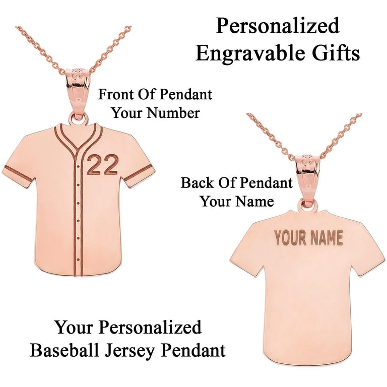 Personalized Name & Number Engravable Front/Back Baseball Player Jersey Pendant Necklace in Solid Yellow, White and Rose Gold