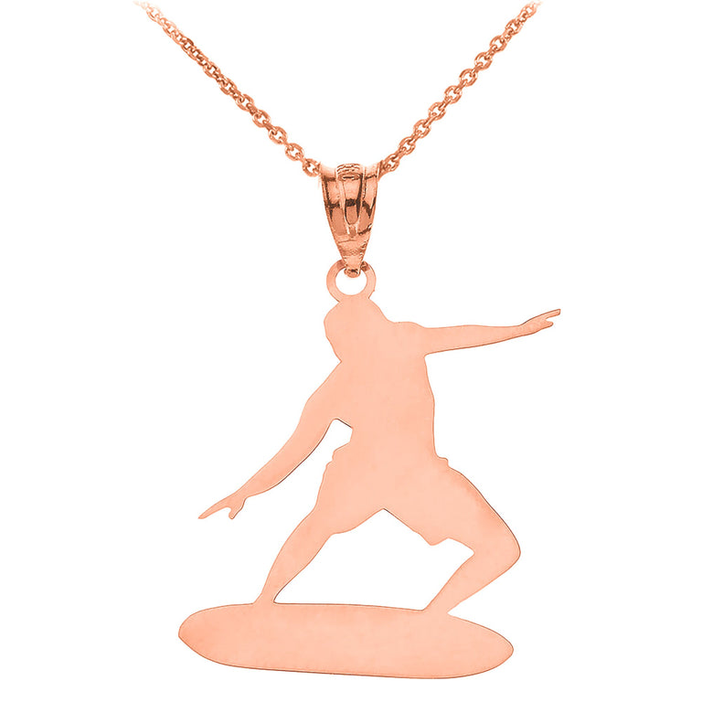 Personalized Longboard Surfing Pendant By Engraving Your NAME in Solid Yellow, White and Rose Gold