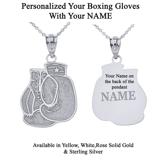 Personalized Your Sports Boxing Gloves Gauntlet Pendant Necklace Engraved Your NAME in Solid .925 Sterling Silver