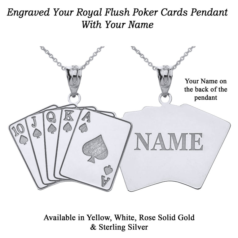 Royal flush A, K, Q, J, 10 Lucky Poker Cards Hand Engravable With Your NAME in Solid Yellow, White and Rose Gold