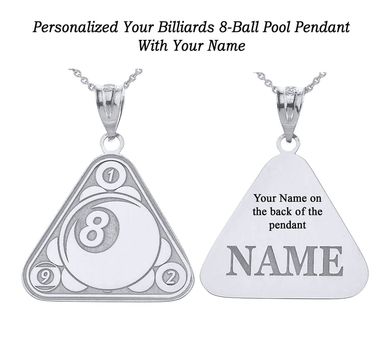 Personalized Engravable Billiards 8-Ball Pool Sports Pendant With Your NAME in Solid .925 Sterling Silver