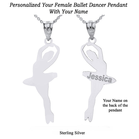 Personalized Engravable Female Ballerina Ballet Performer Dancer With Your NAME in Solid .925 Sterling Silver