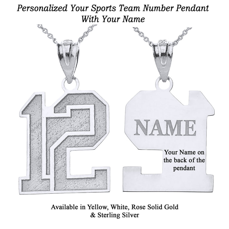 Personalized Your Lucky Sports Team Number Pendant Necklace By Engraving Your NAME in  Solid Yellow, White, Rose Gold
