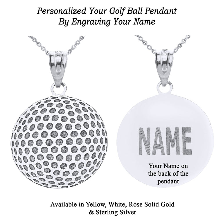 Personalized Your Sports Golf Ball Pendant Necklace By Engraving Your NAME in Solid .925 Sterling Silver