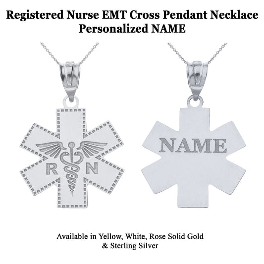 Personalized Engravable Registered Nurse RN Cross Pendant Necklace With Your NAME in Solid .925 Sterling Silver