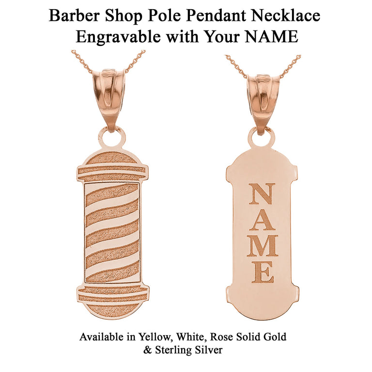 Engravable Personalized Barber's Shop Pole Pendant With Your NAME in Solid Yellow, White and Rose Gold