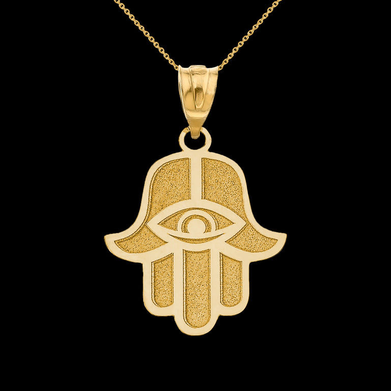 Personalized Engravable Middle Eastern Hamsa Hand Evil Eye With Your NAME in Solid Yellow, White and Rose Gold
