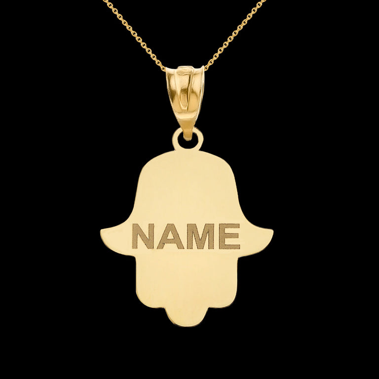 Personalized Engravable Middle Eastern Hamsa Hand Evil Eye With Your NAME in Solid Yellow, White and Rose Gold