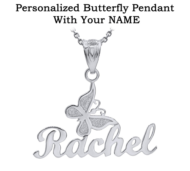 Personalize Butterfly Necklace NAME Pendant For Her, in Solid .925 Sterling Silver High Polished