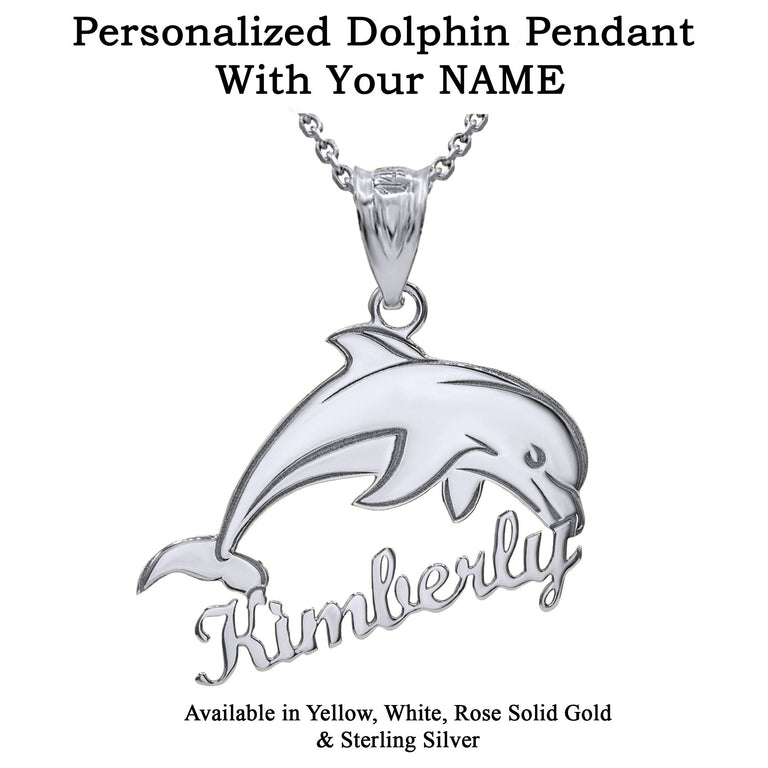 Personalize Jumping Dolphin With Your Name in Solid Yellow, White and Rose Gold