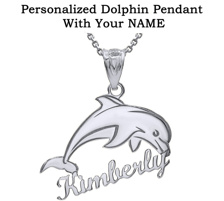 Personalize Jumping Dolphin With Your Name in Solid .925 Sterling Silver