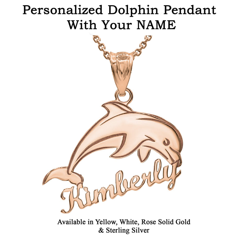 Personalize Jumping Dolphin With Your Name in Solid Yellow, White and Rose Gold