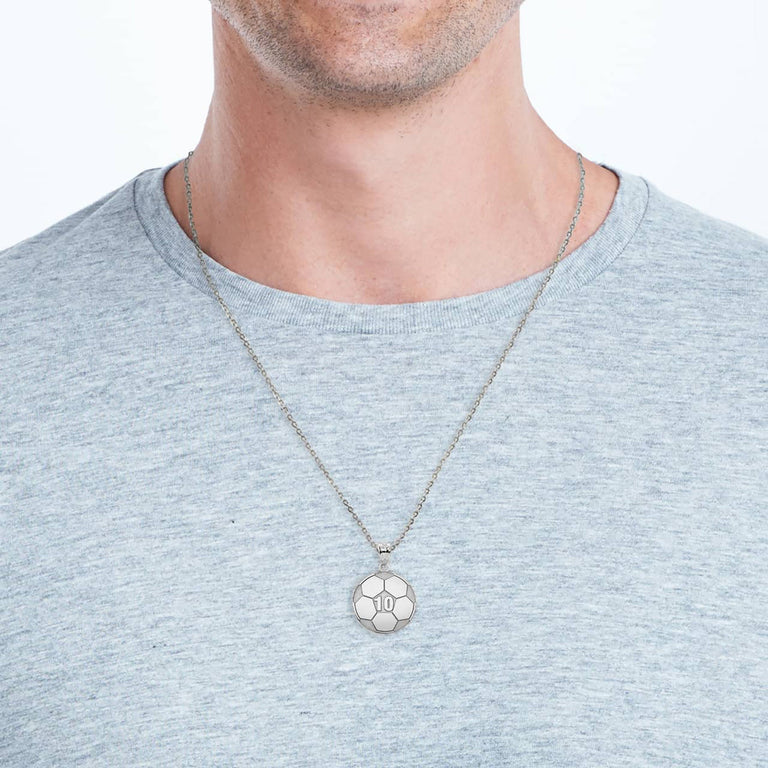 Personalized Engravable Soccer Ball Pendant Front/Back with Your Name & Number in Solid Yellow, White and Rose Gold