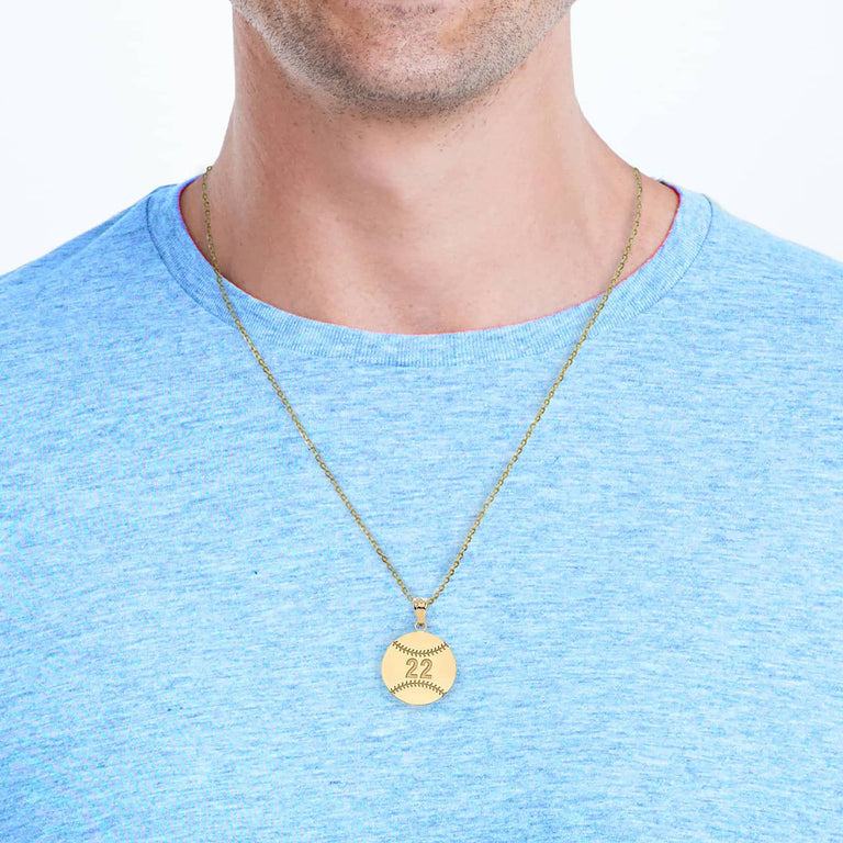 Personalized Engravable Front / Back Baseball Ball Pendant With Your NAME and NUMBER in Solid Yellow, White and Rose Gold