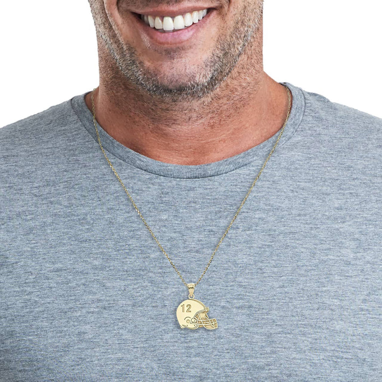 Personalized Engravable Front/Back Football Helmet Pendant Your Name & Number in Solid Yellow, White and Rose Gold