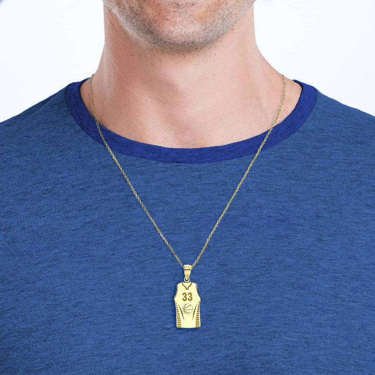 Personalized Engravable Basketball Jersey Pendant Your Name & Number in Solid Yellow, White and Rose Gold