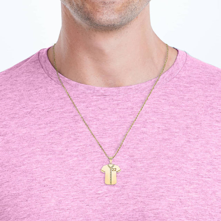 Personalized Name & Number Engravable Front/Back Baseball Player Jersey Pendant Necklace in Solid Yellow, White and Rose Gold