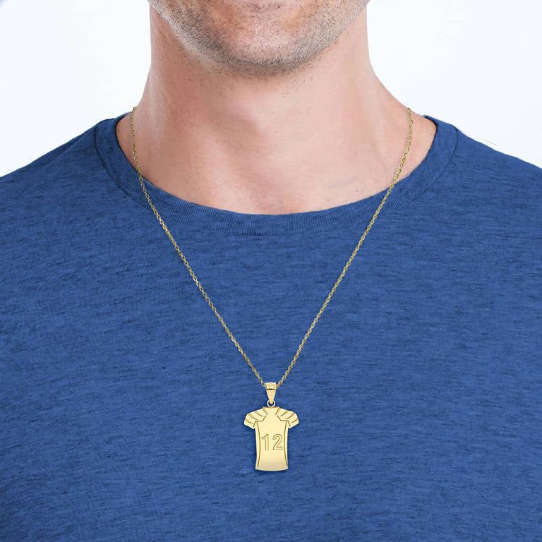 Personalized Engravable Name & Number Football Jersey Front and Back Pendant in Solid Yellow, White and Rose Gold