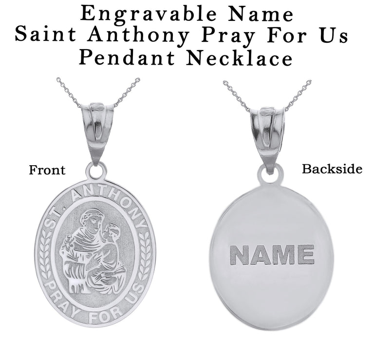 Engravable Saint Anthony Pray For Us Personalized NAME Necklace in Solid .925 Sterling Silver