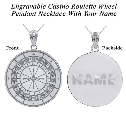 Personalize Engravable Casino Roulette Wheel Pendant Necklace With Your NAME in Solid .925 Sterling Silver