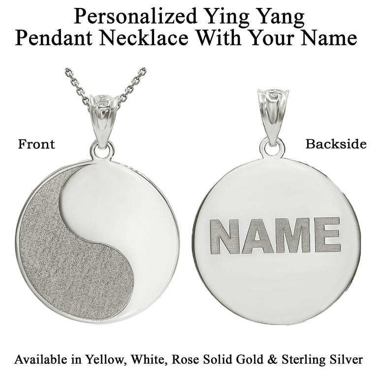 Personalized Engravable Name Ying Yang Pendant Necklace | Available in Solid Yellow, White and Rose Gold