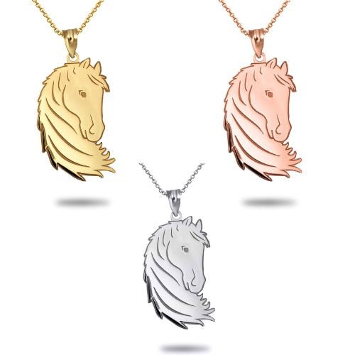 Personalized Unicorn Horse Engravable Pendant Necklace With Your NAME in Solid Yellow, White and Rose Gold