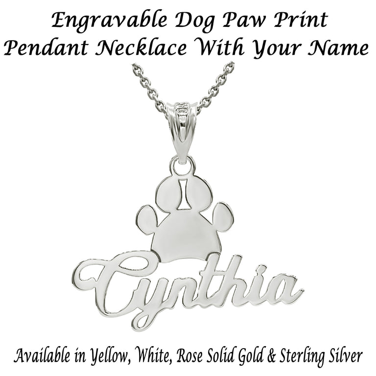 Personalized Name Dog Paw Print Pendant Necklace in Solid .925 Sterling Silver