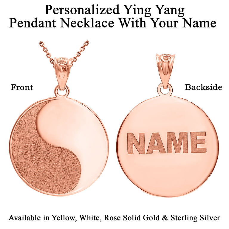 Personalized Engravable Name Ying Yang Pendant Necklace | Available in Solid Yellow, White and Rose Gold