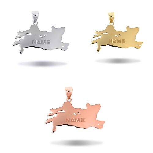 Personalized Cowboy Bull Rider Rodeo Engravable Necklace With Your NAME in Solid Yellow, White and Rose Gold
