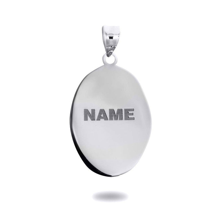 Personalized Mother/Baby Engravable Oval Medallion Necklace With your Name in Solid Yellow, White and Rose Gold