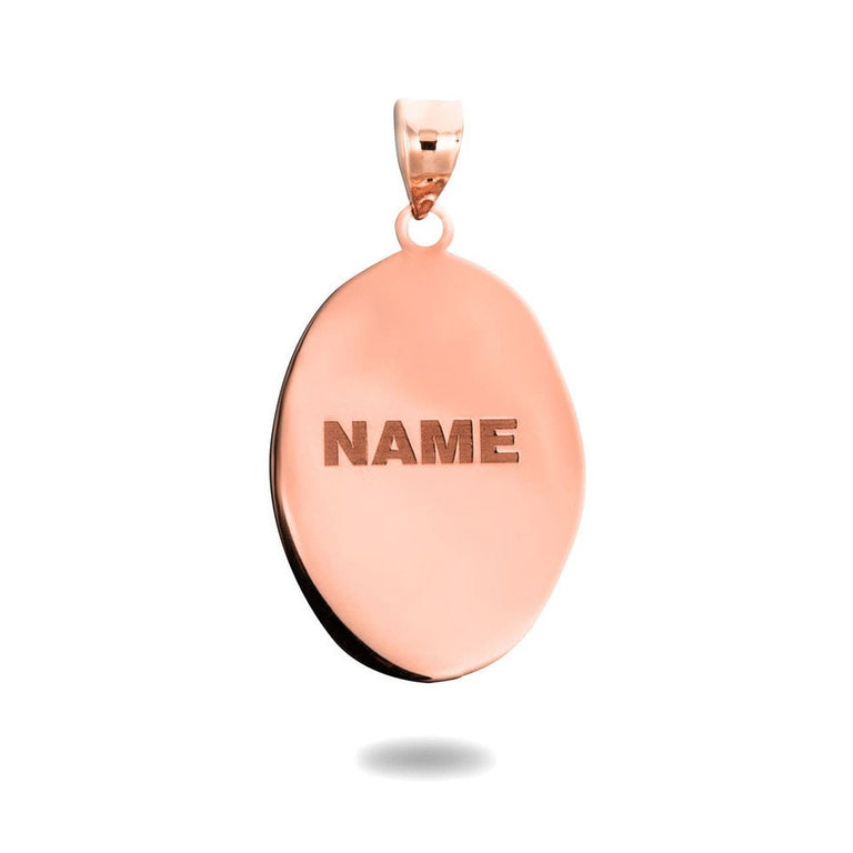 Personalized Mother/Baby Engravable Oval Medallion Necklace With your Name in Solid Yellow, White and Rose Gold