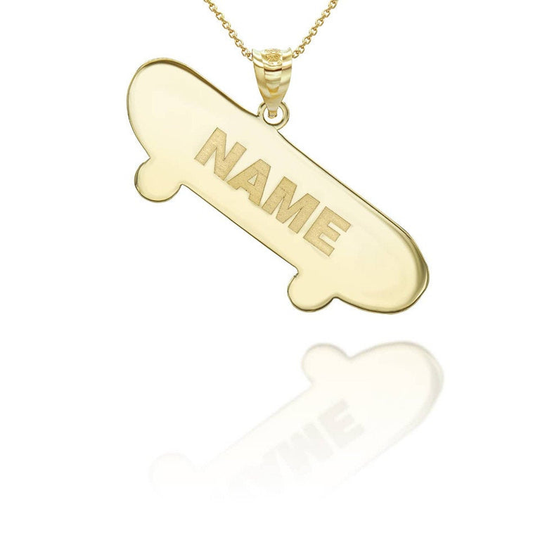 Personalized Skateboard Reversible Pendant Necklace With Your NAME in Solid Yellow, White and Rose Gold