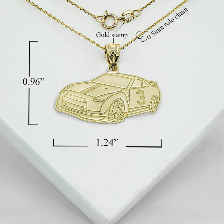 Gold Personalized Race Car Reversible Pendant Necklace in Solid Yellow, Rose and White Gold