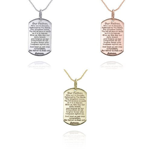 Personalized Lord's Prayer Reversible Pendant Necklace With Your Name in Solid Yellow, White and Rose Gold