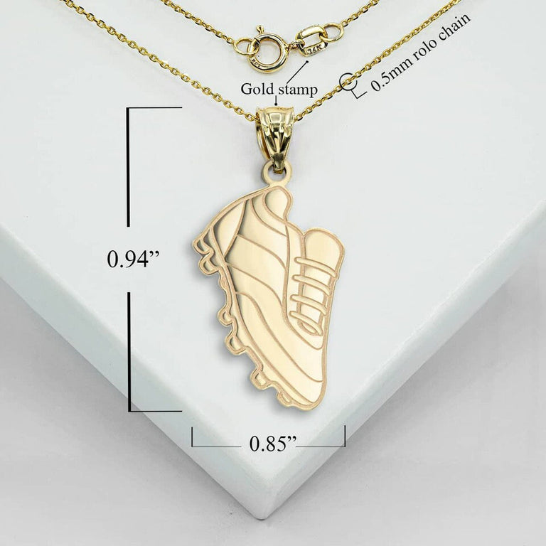 Personalized Soccer Cleats Football Sports Reversible Pendant Necklace in Solid Yellow, White and Rose Gold